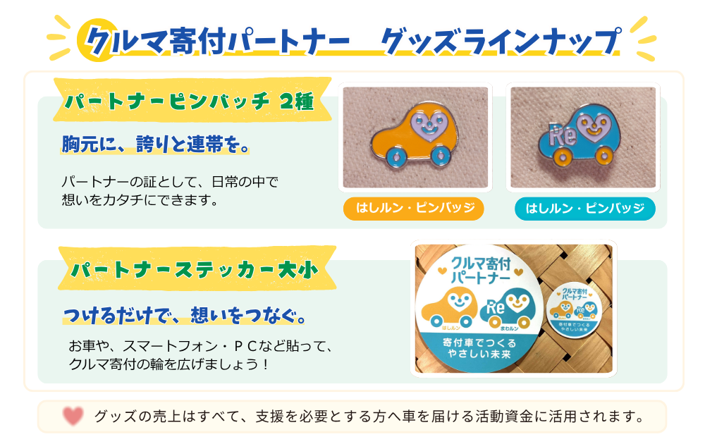 クルマ寄付パートナーグッズラインナップ